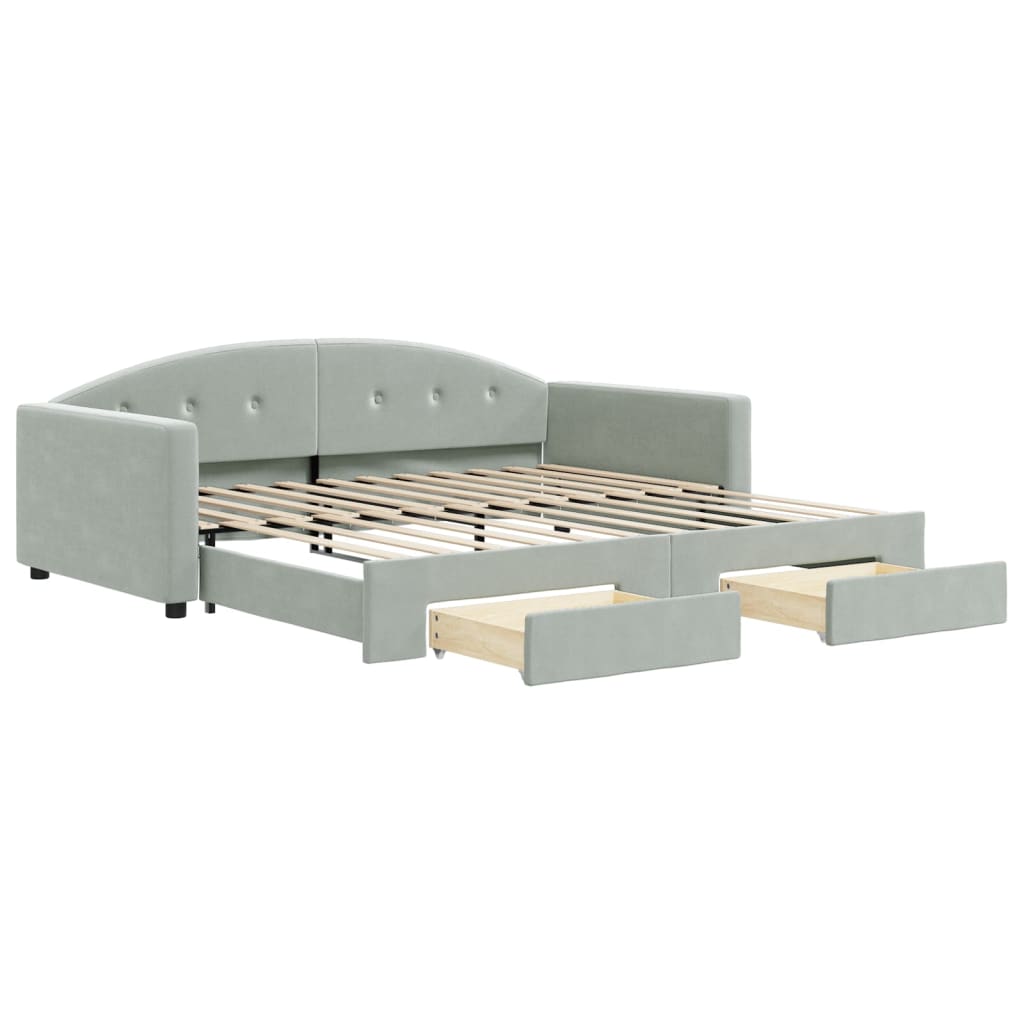 daybed med udtræk og skuffer 100x200 cm velour lysegrå