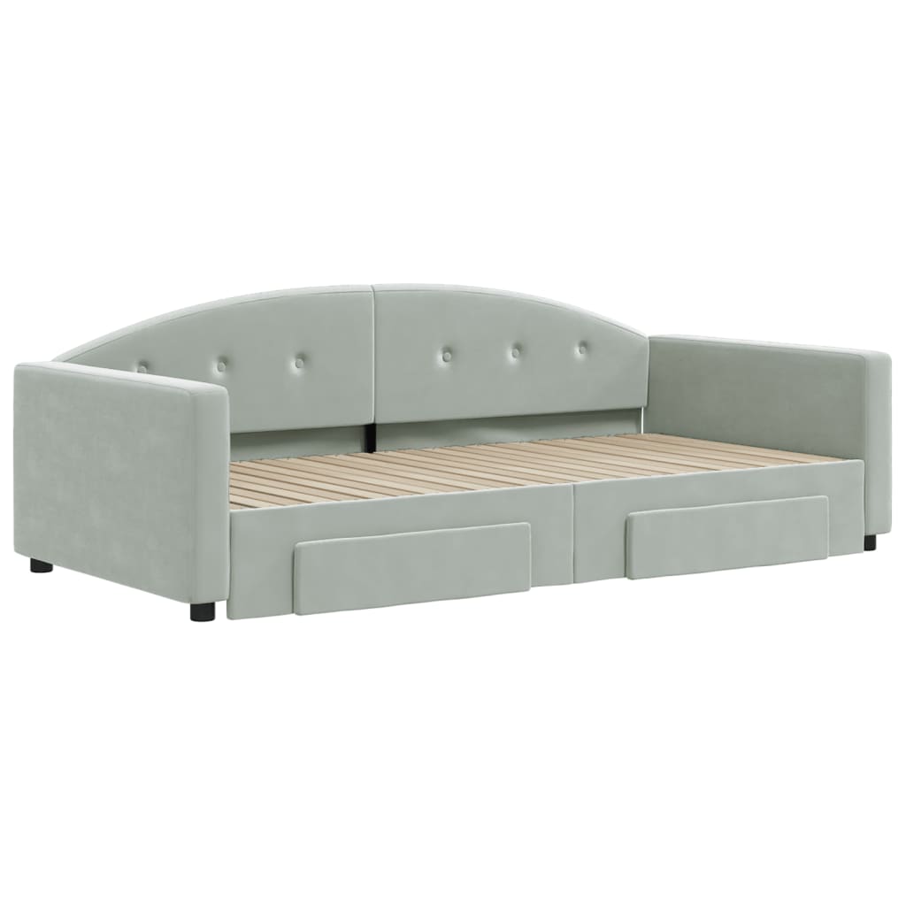 daybed med udtræk og skuffer 100x200 cm velour lysegrå