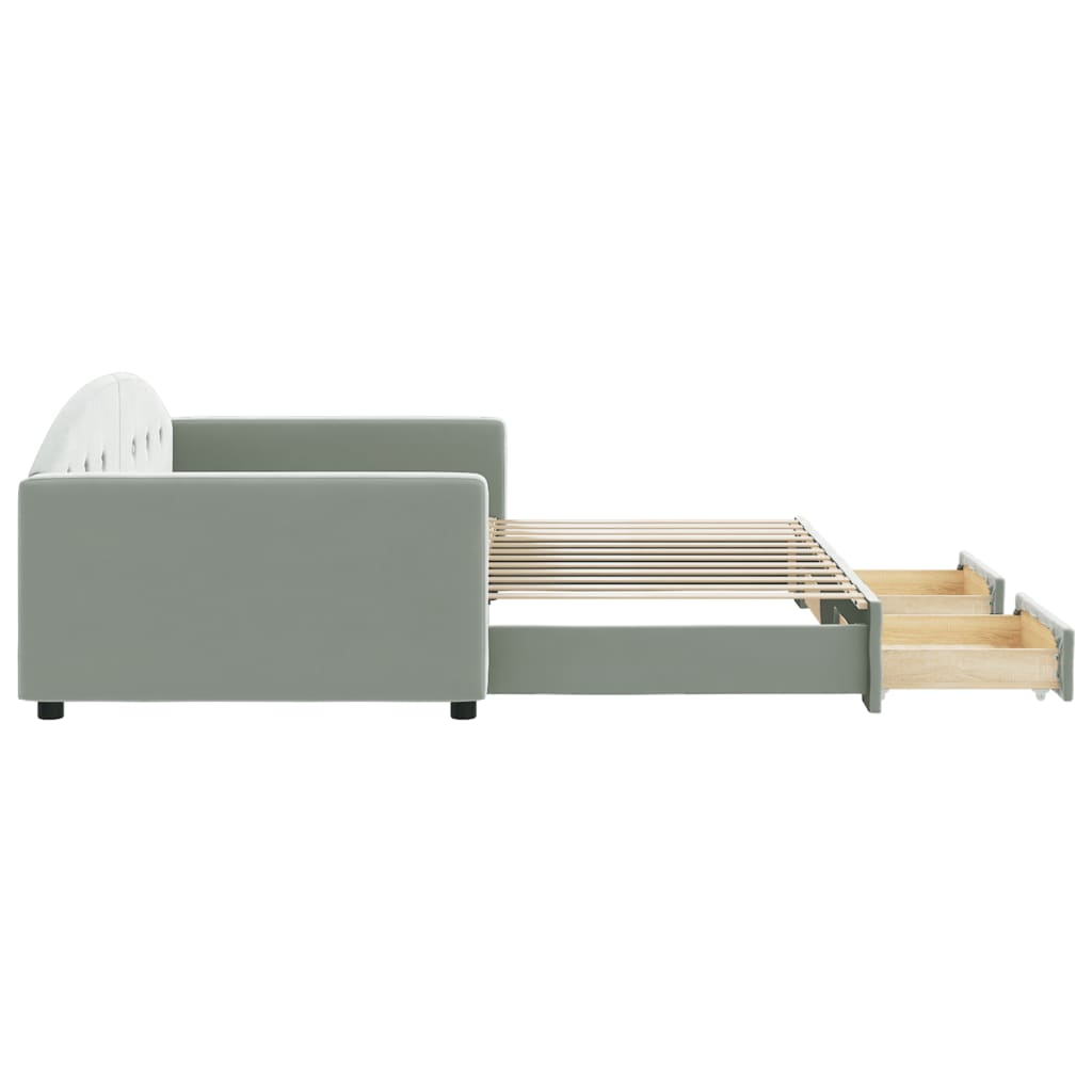 daybed med udtræk og skuffer 100x200 cm velour lysegrå