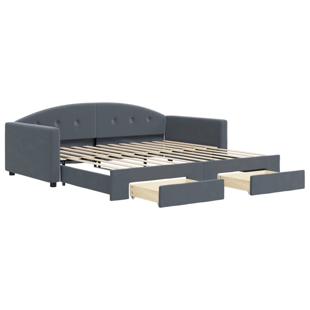 daybed med udtræk og skuffer 100x200 cm velour mørkegrå
