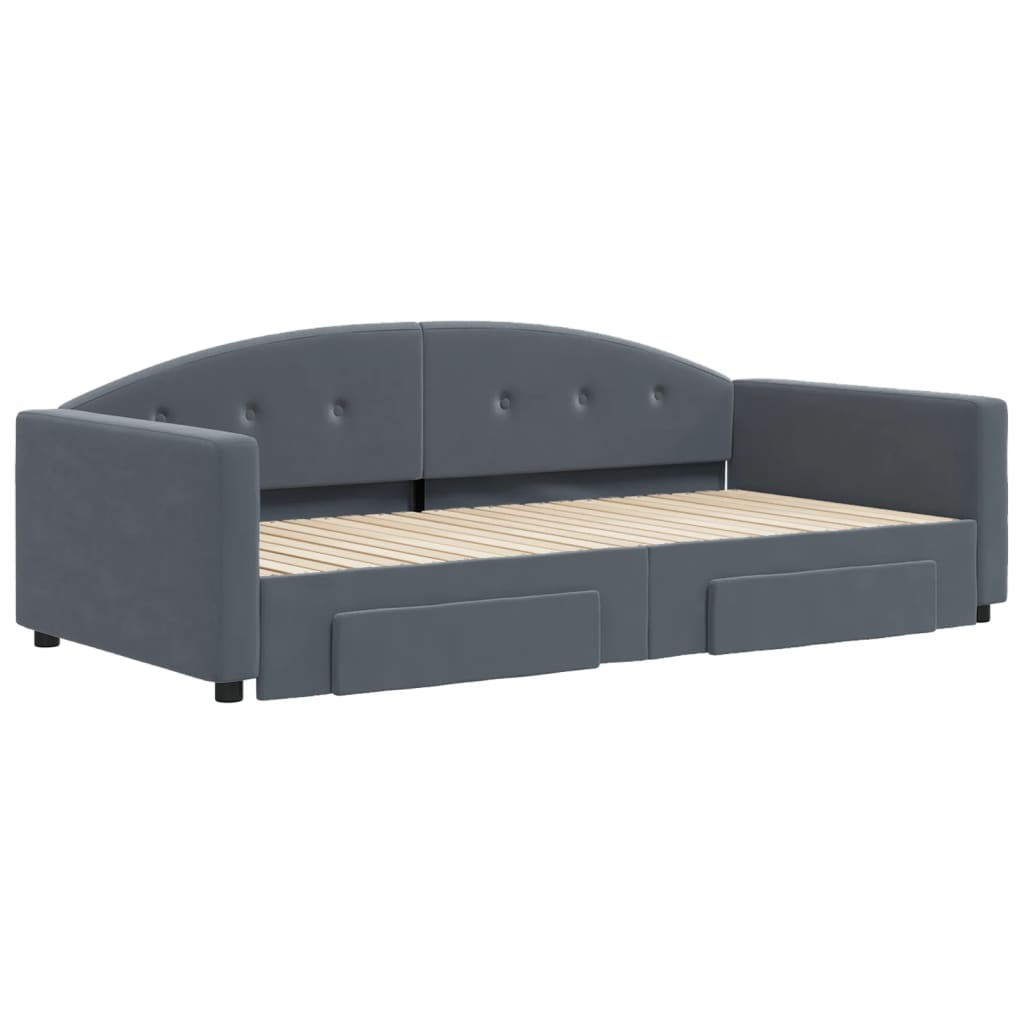 daybed med udtræk og skuffer 100x200 cm velour mørkegrå
