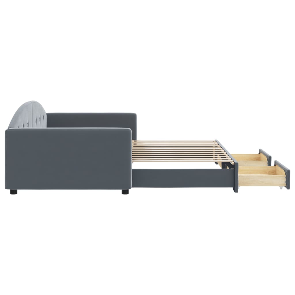 daybed med udtræk og skuffer 100x200 cm velour mørkegrå