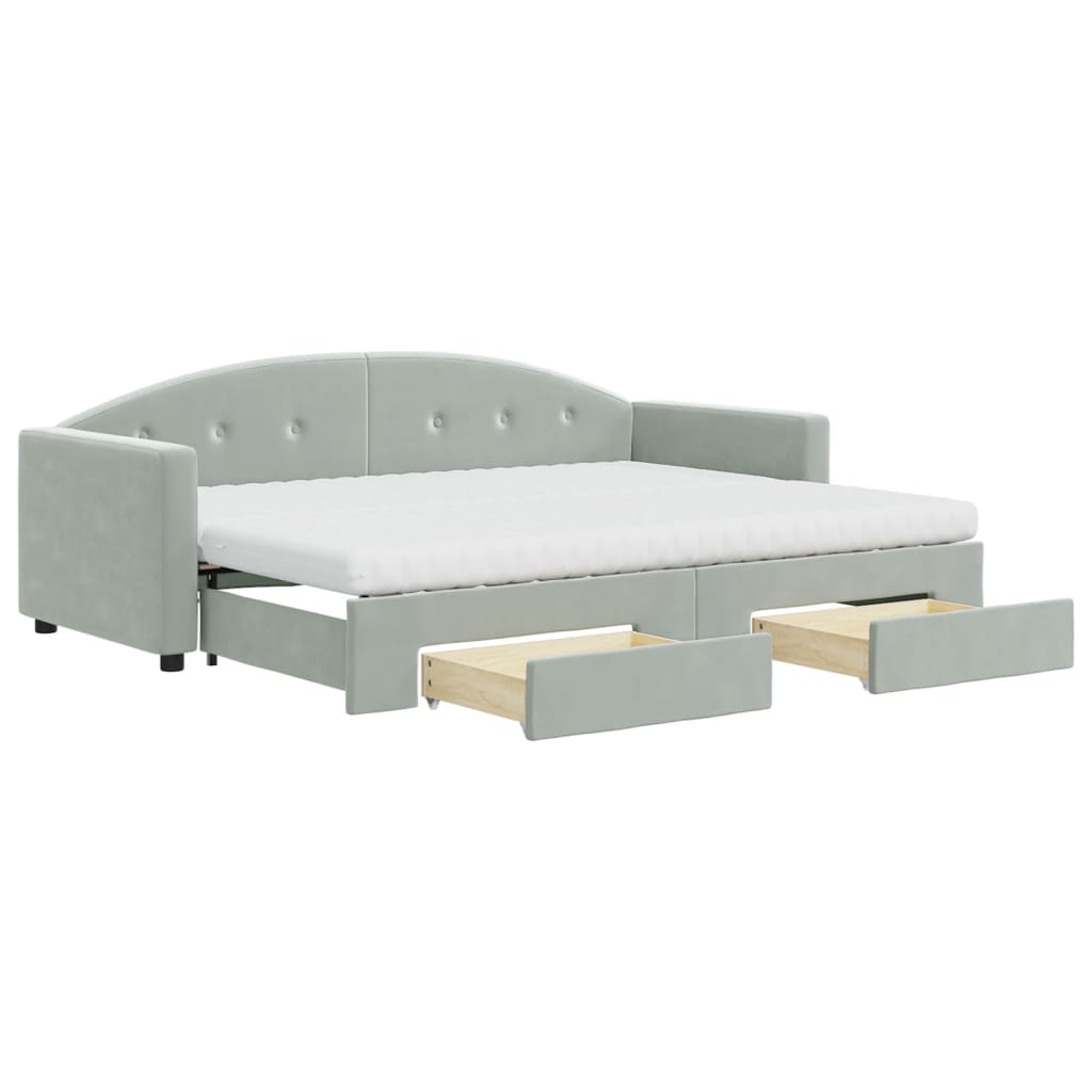 daybed med udtræk og skuffer 80x200 cm velour lysegrå