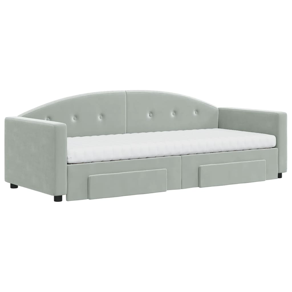 daybed med udtræk og skuffer 80x200 cm velour lysegrå