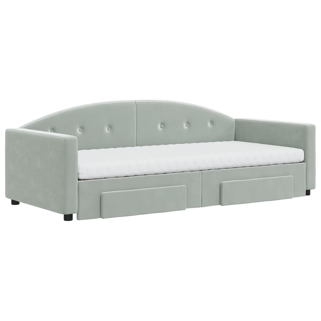 daybed med udtræk og skuffer 90x200 cm velour lysegrå