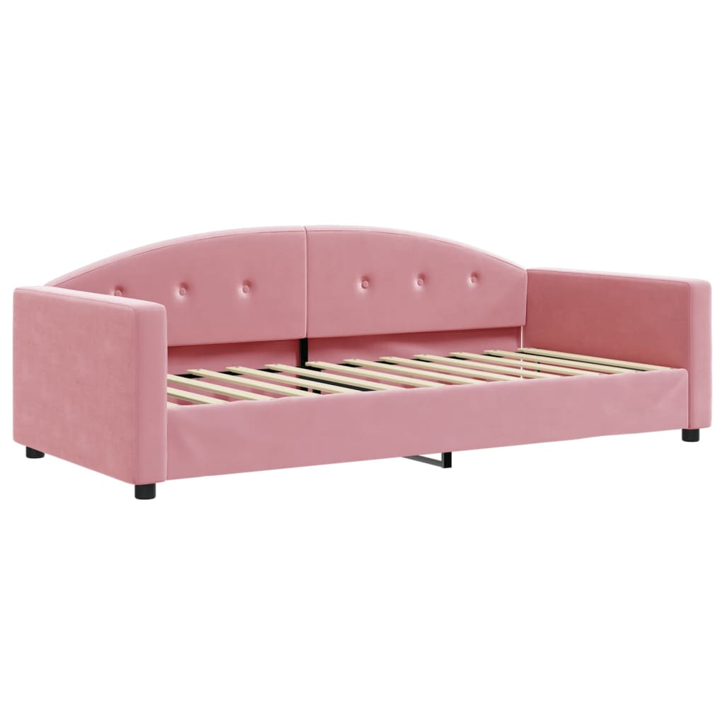 daybed med udtræk og skuffer 90x200 cm velour lyserød