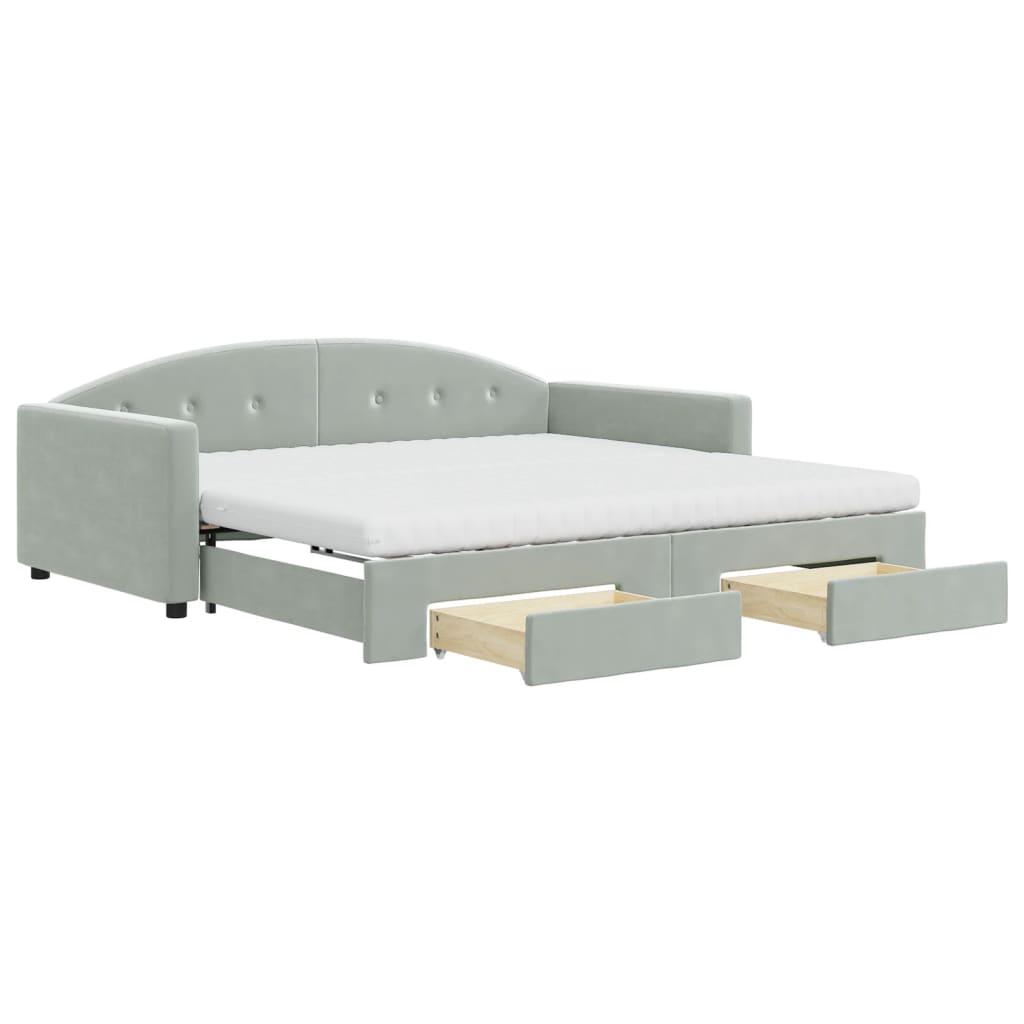 daybed med udtræk og skuffer 100x200 cm velour lysegrå