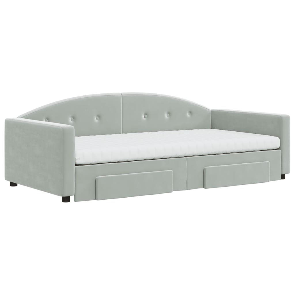 daybed med udtræk og skuffer 100x200 cm velour lysegrå