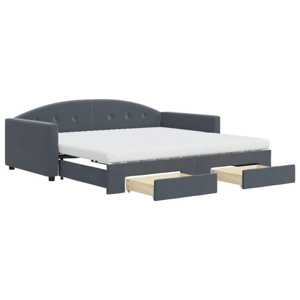 daybed med udtræk og skuffer 100x200 cm velour mørkegrå