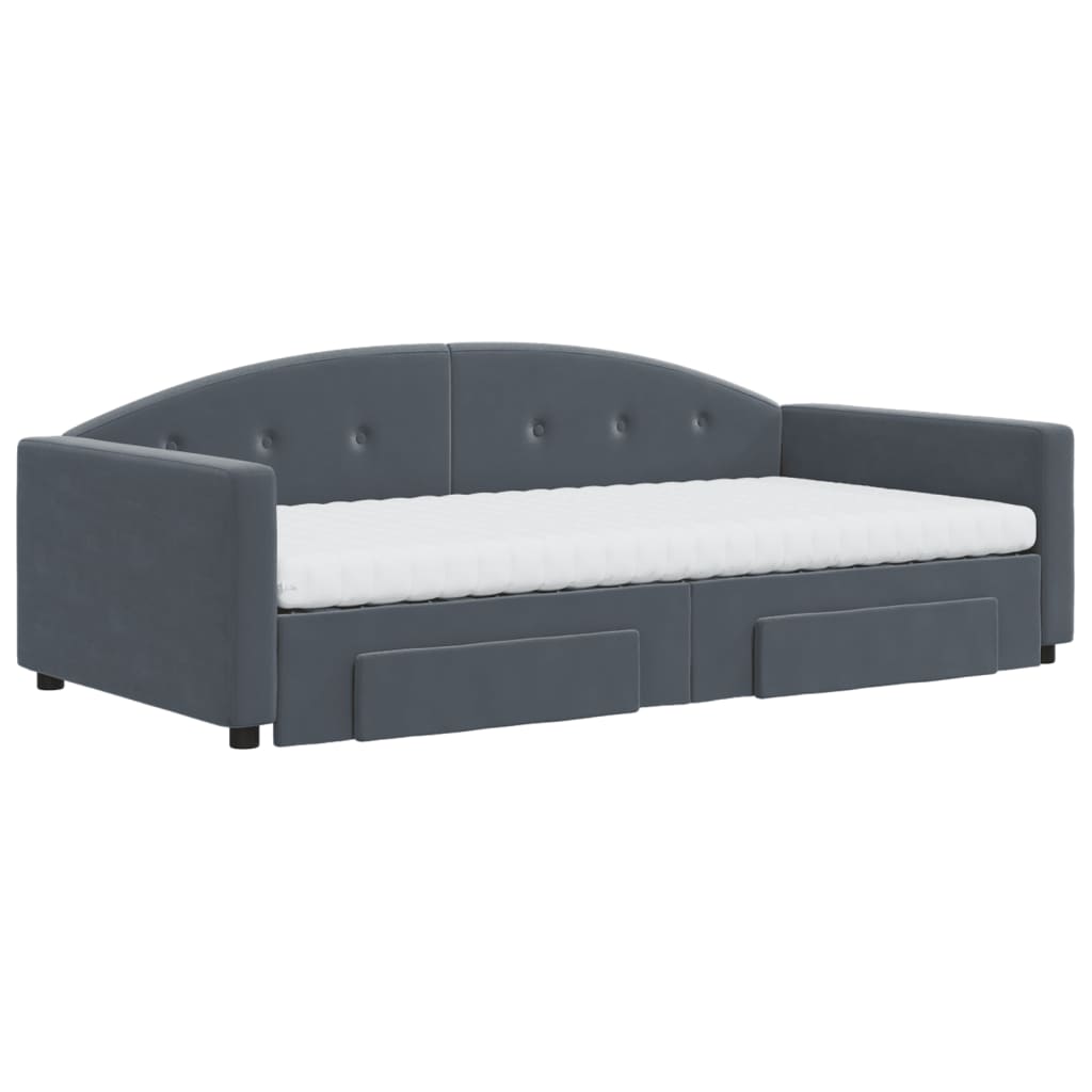 daybed med udtræk og skuffer 100x200 cm velour mørkegrå
