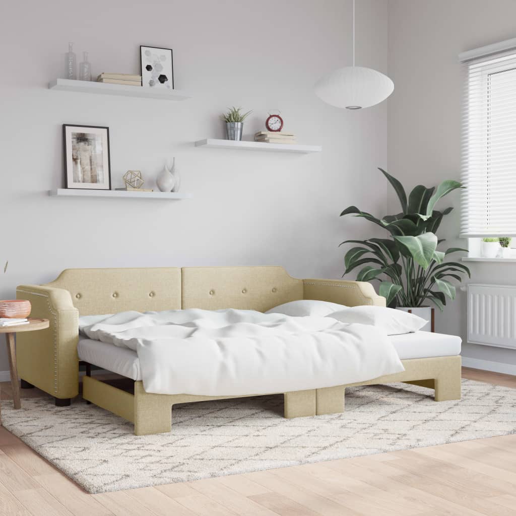 daybed med udtræk 80x200 cm stof cremefarvet