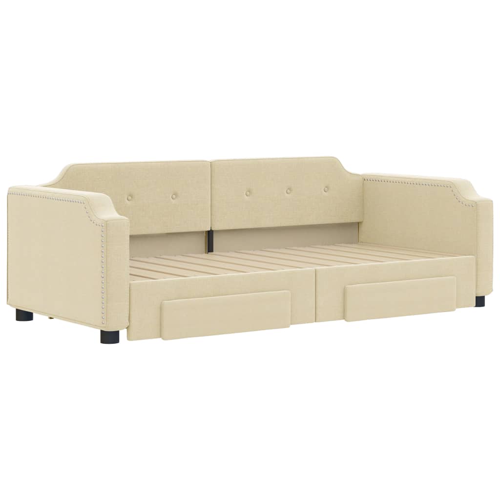 daybed med udtræk og skuffer 80x200 cm stof cremefarvet