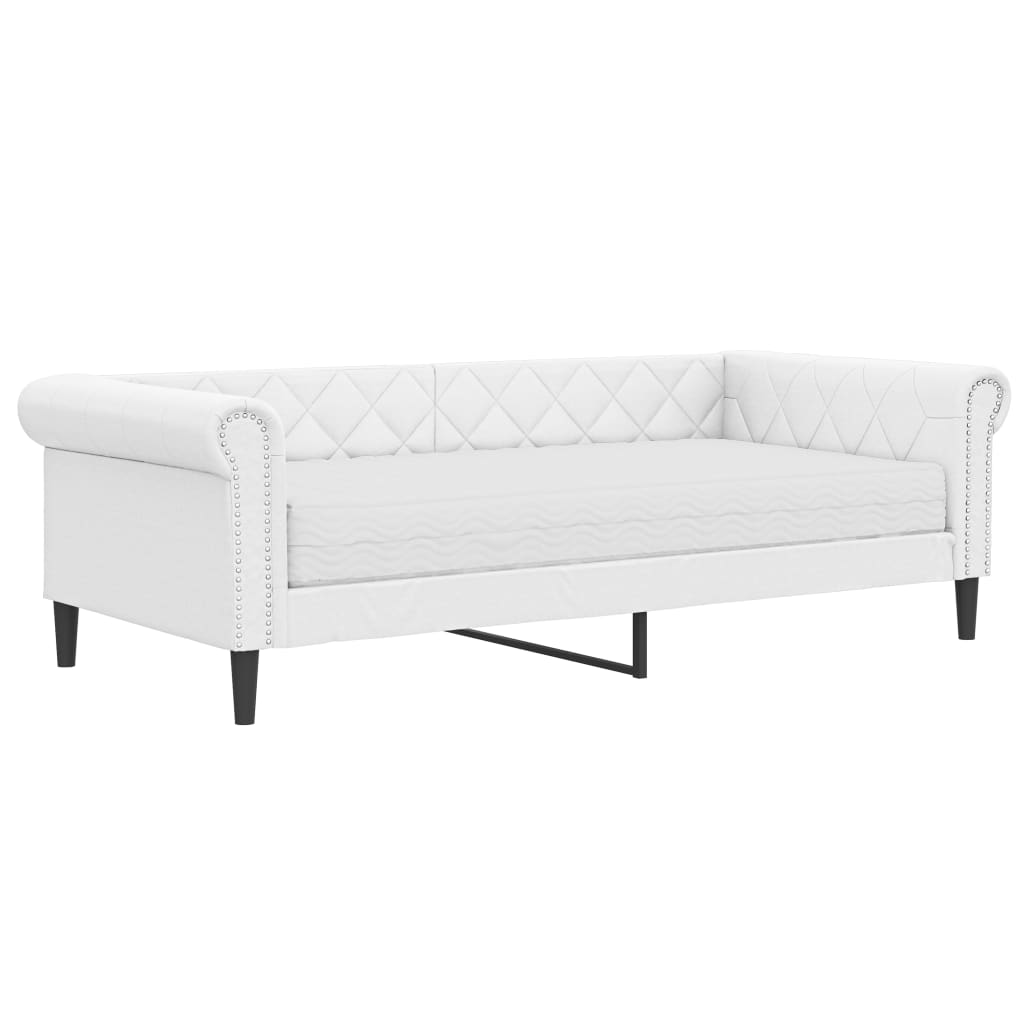 daybed med madras 90x200 cm kunstlæder hvid