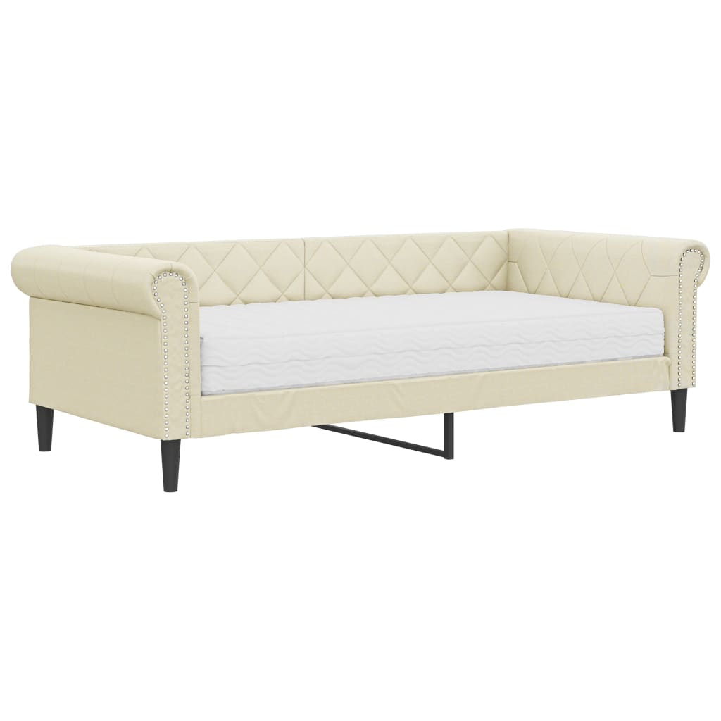 daybed med madras 90x200 cm kunstlæder cremefarvet