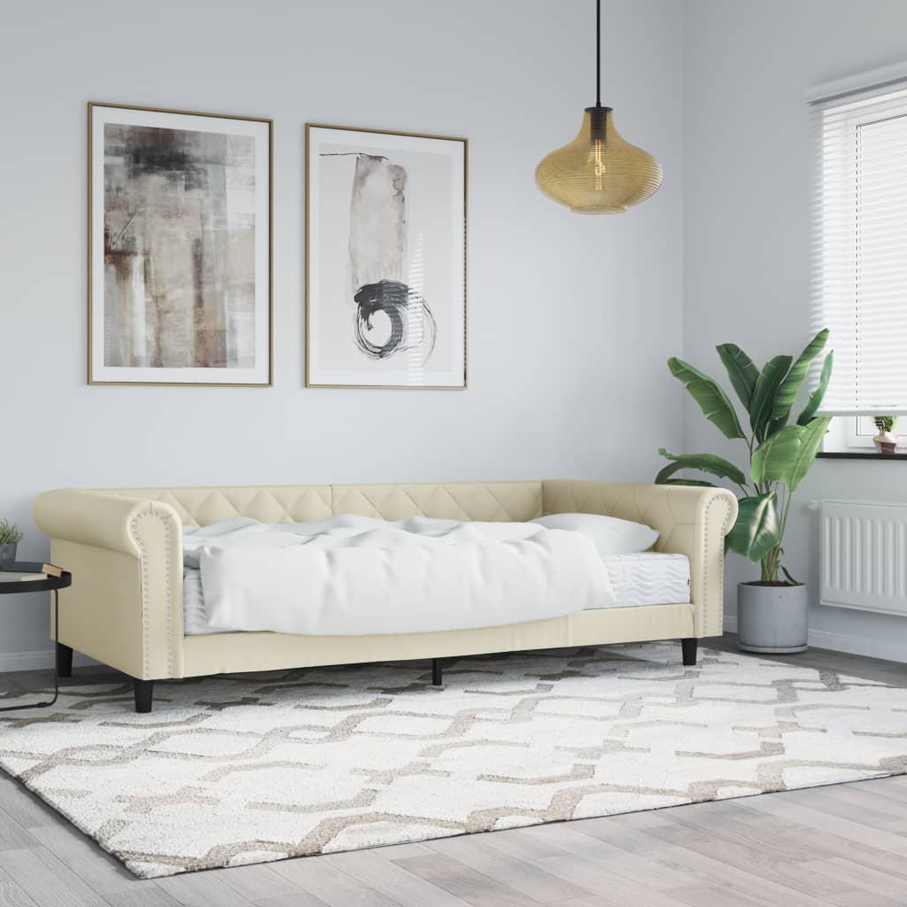 daybed med madras 90x200 cm kunstlæder cremefarvet