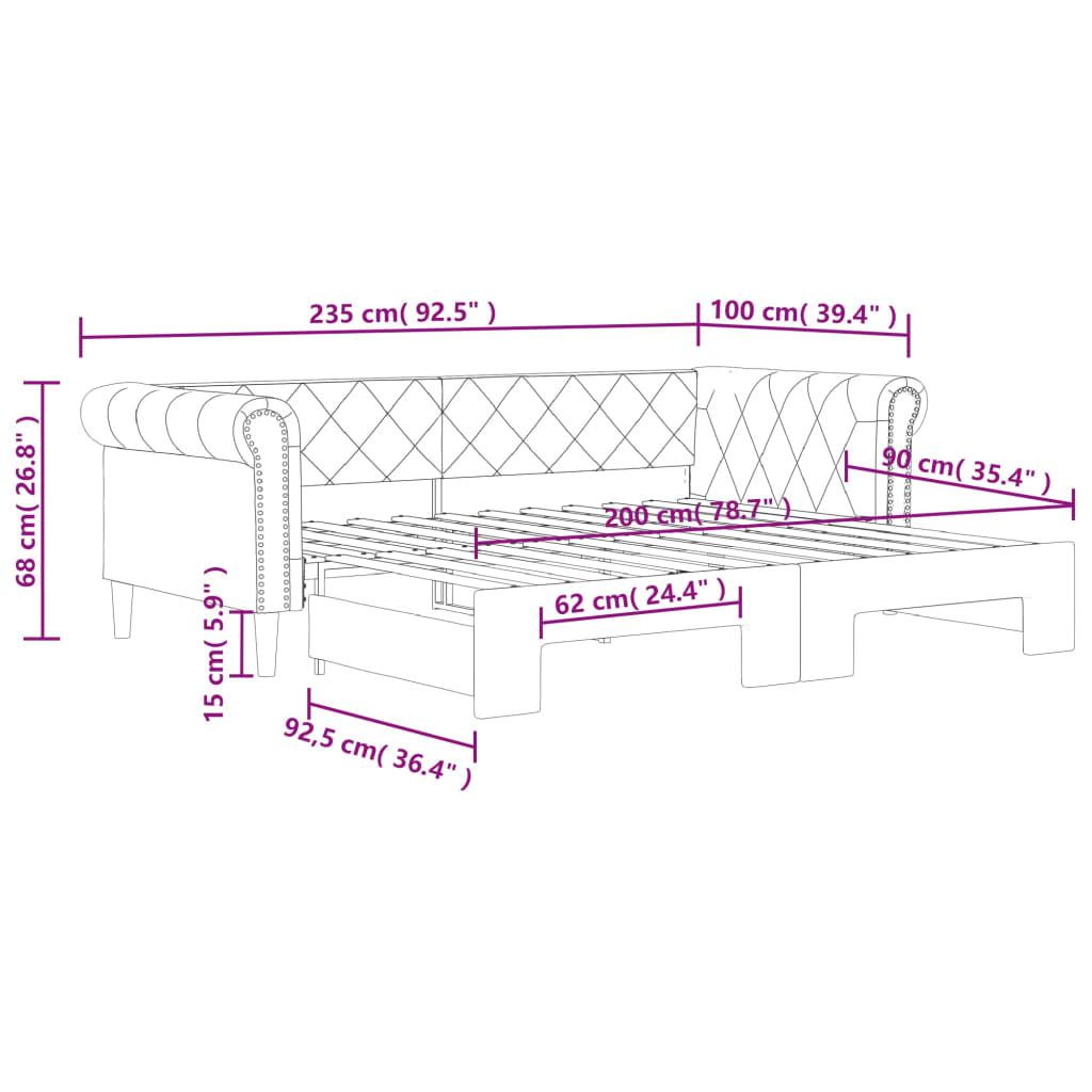 daybed med udtræk 90x200 cm kunstlæder hvid