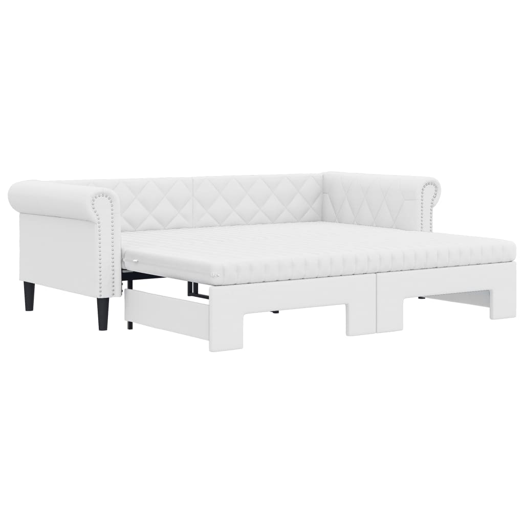daybed med udtræk og madrasser 90x200 cm kunstlæder hvid