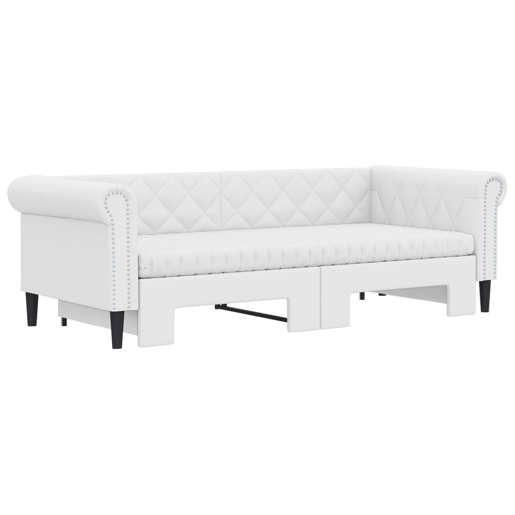 daybed med udtræk og madrasser 90x200 cm kunstlæder hvid