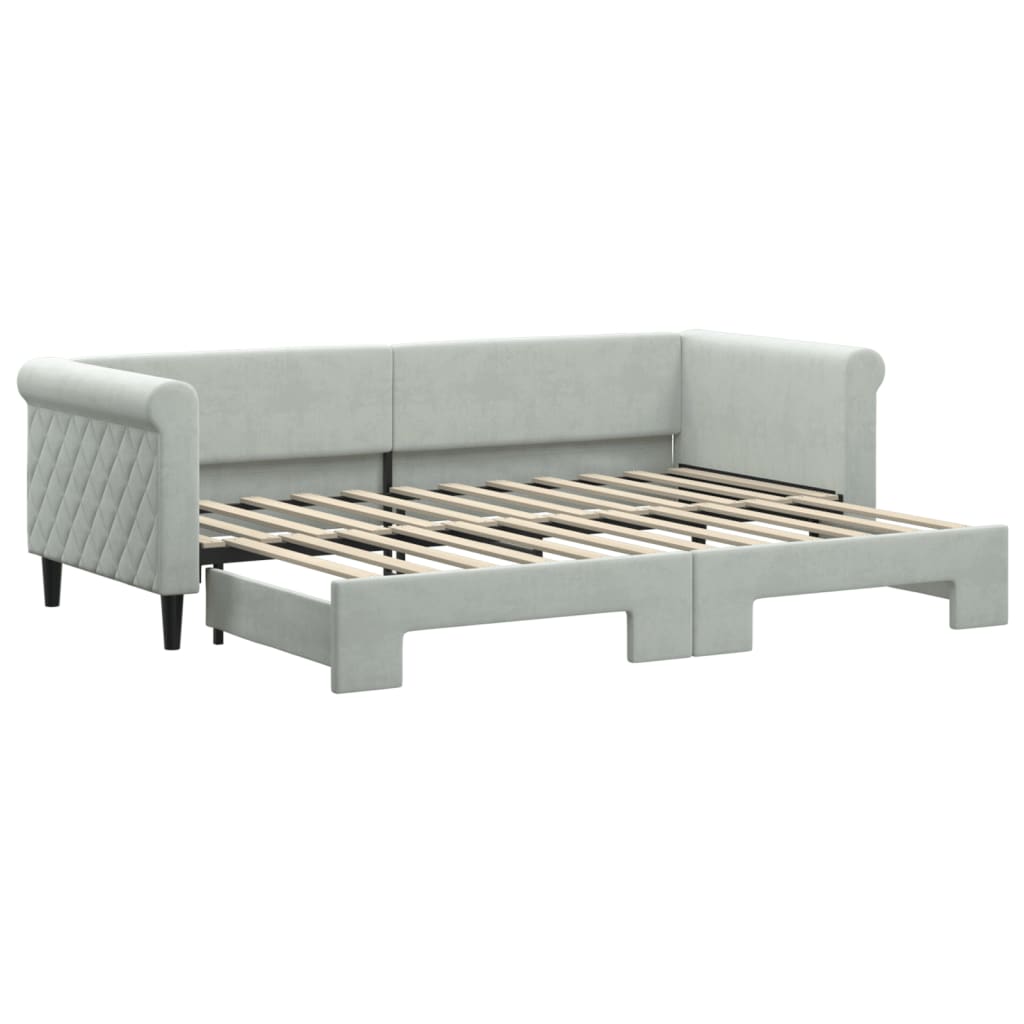 daybed med udtræk 80x200 cm velour lysegrå