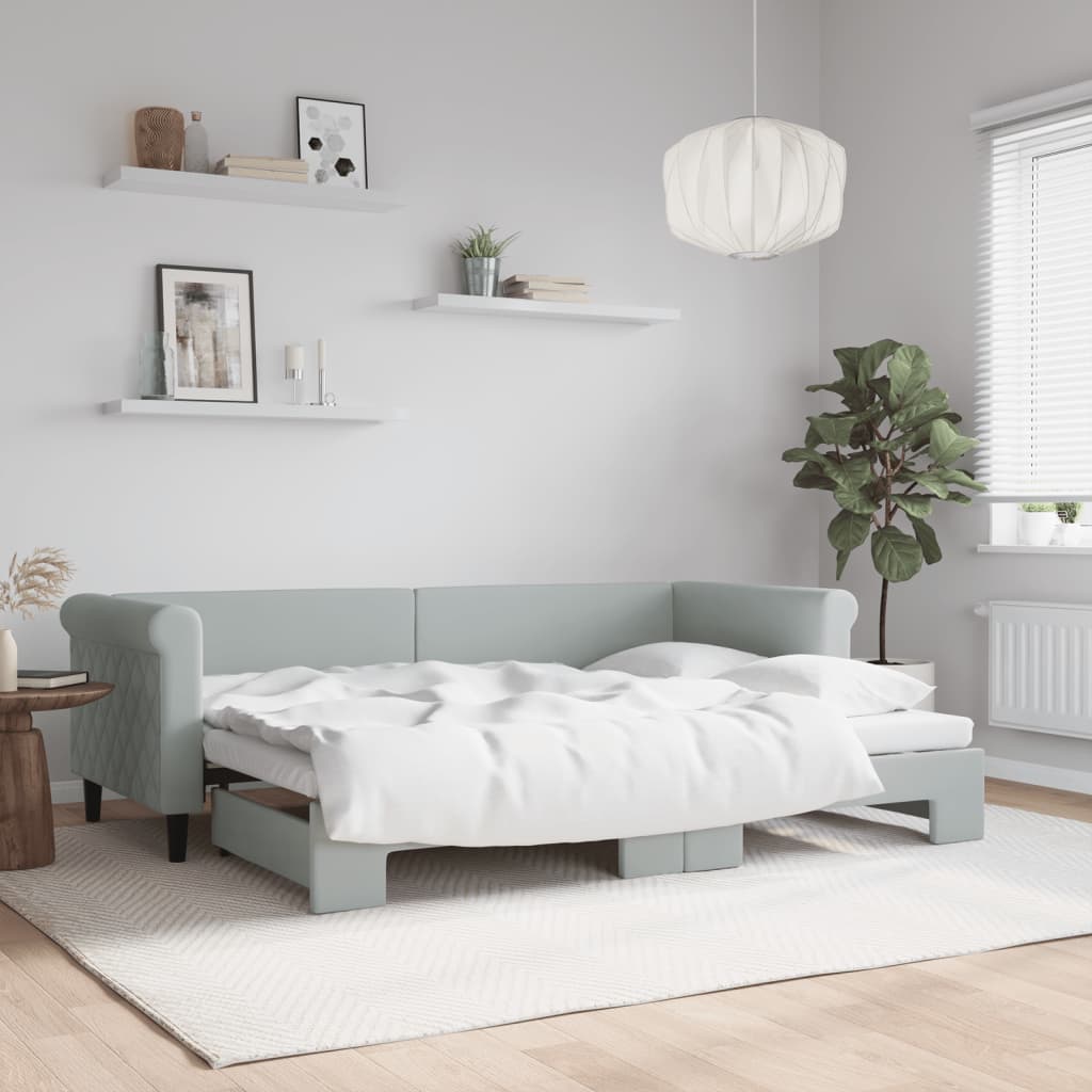 daybed med udtræk 80x200 cm velour lysegrå