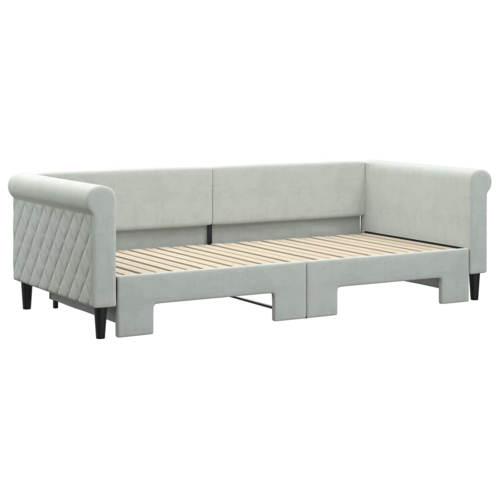 daybed med udtræk 90x200 cm velour lysegrå