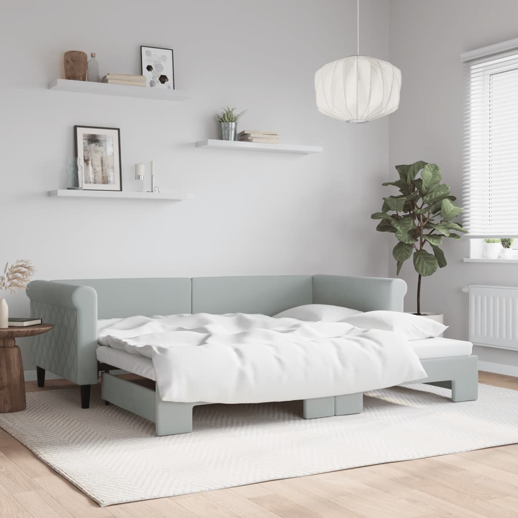 daybed med udtræk 90x200 cm velour lysegrå