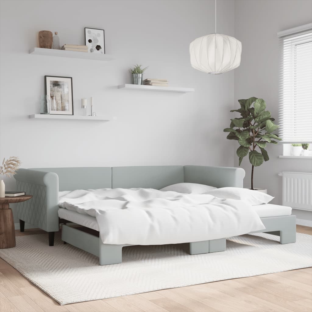 daybed med udtræk 100x200 cm velour lysegrå