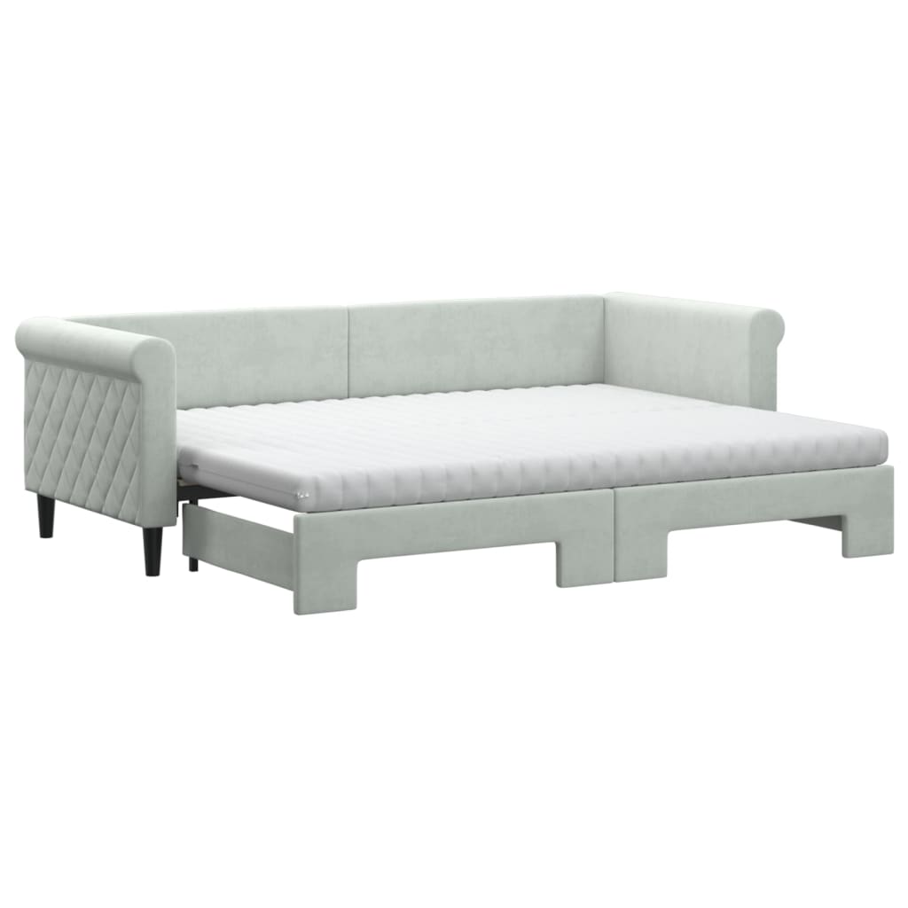 daybed med udtræk og madras 80x200 cm velour lysegrå