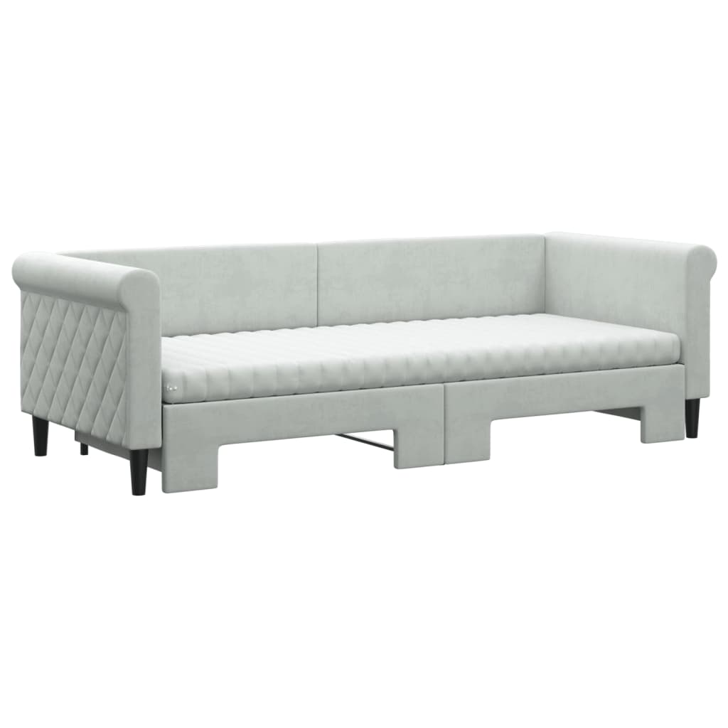 daybed med udtræk og madras 80x200 cm velour lysegrå