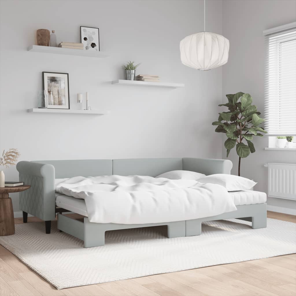 daybed med udtræk og madras 80x200 cm velour lysegrå