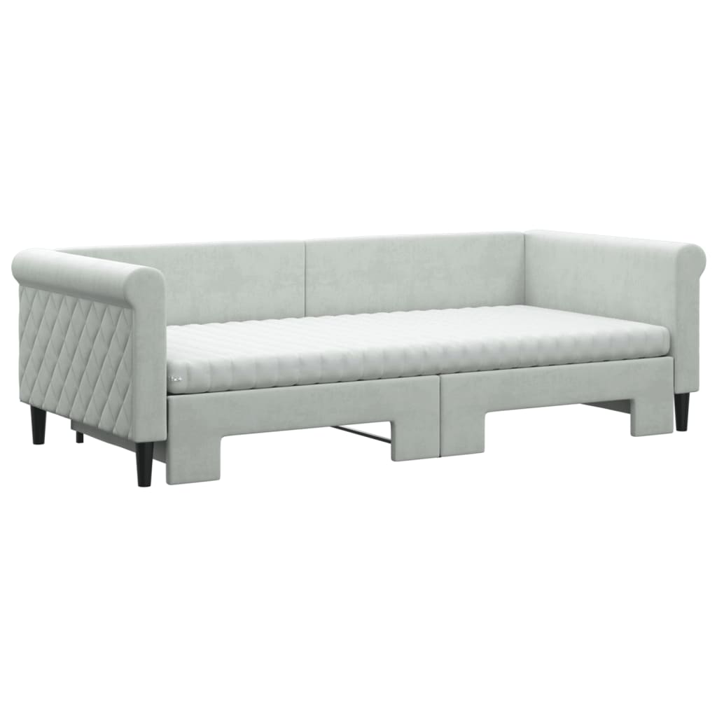 daybed med udtræk og madras 90x200 cm velour lysegrå