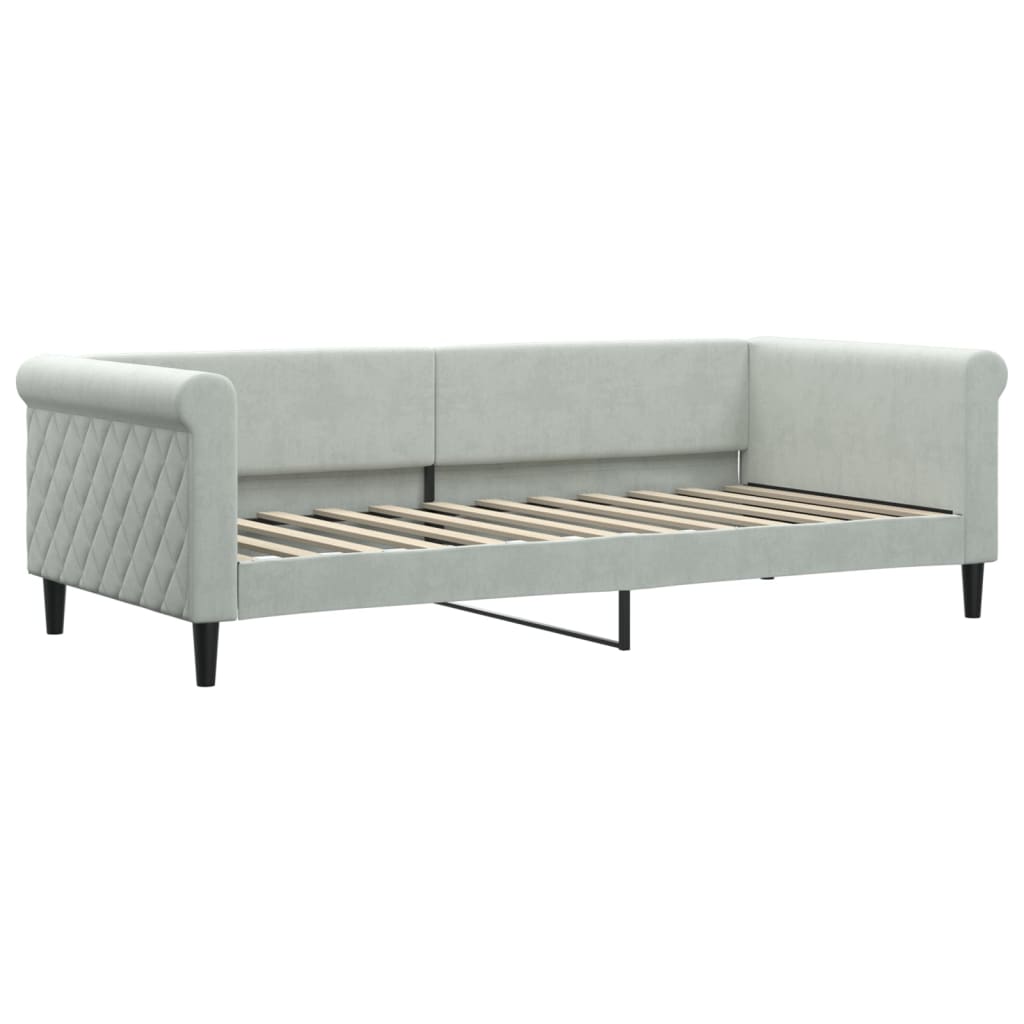 daybed med udtræk og madras 90x200 cm velour lysegrå