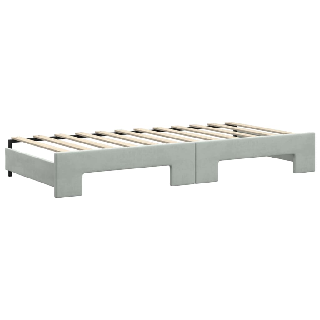 daybed med udtræk og madras 90x200 cm velour lysegrå