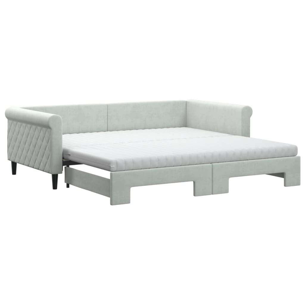daybed med udtræk og madras 100x200 cm velour lysegrå