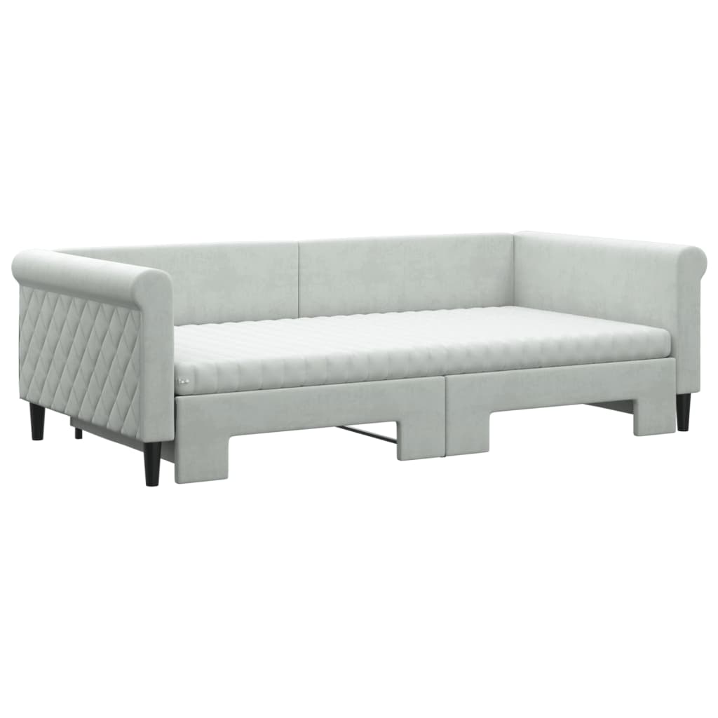 daybed med udtræk og madras 100x200 cm velour lysegrå