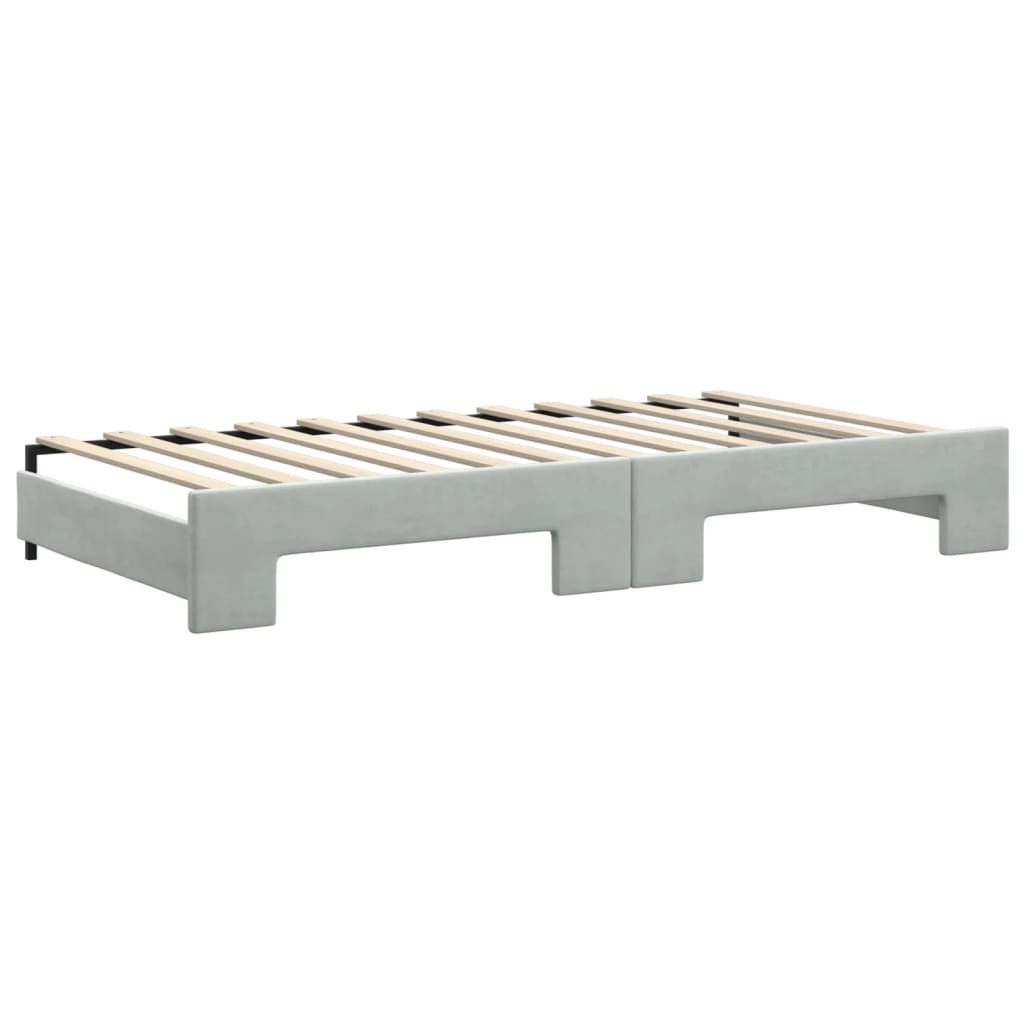 daybed med udtræk og madras 100x200 cm velour lysegrå