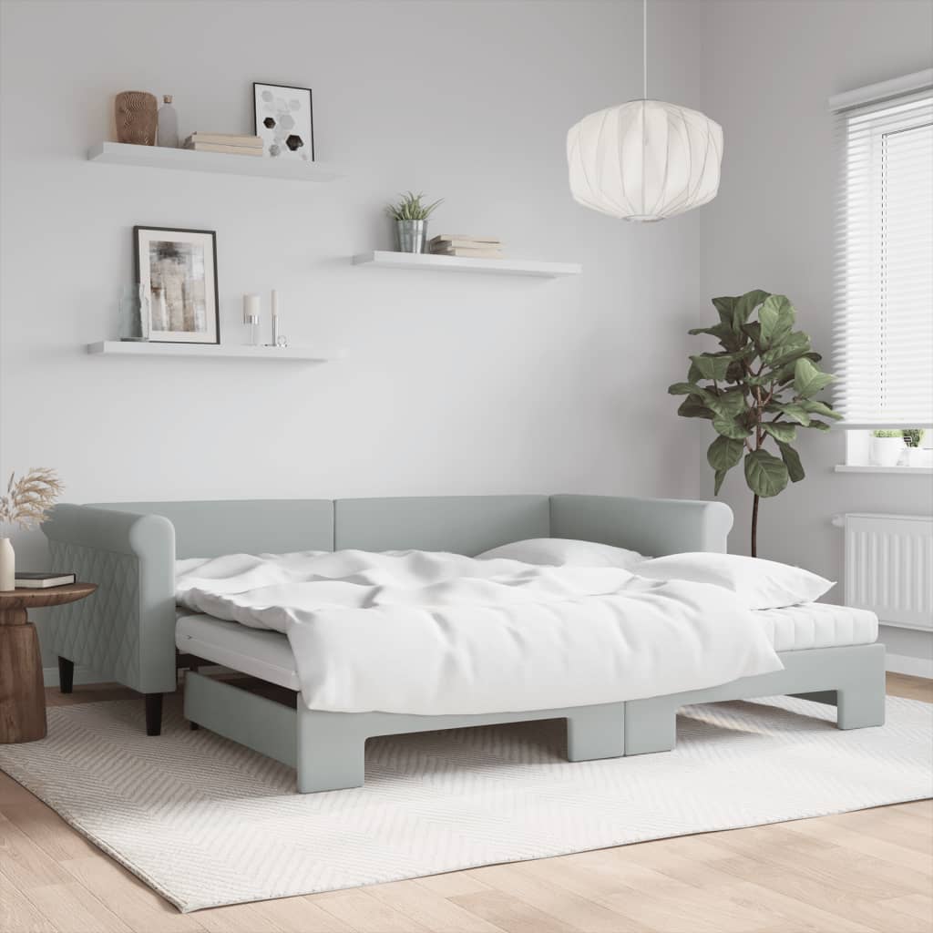 daybed med udtræk og madras 100x200 cm velour lysegrå