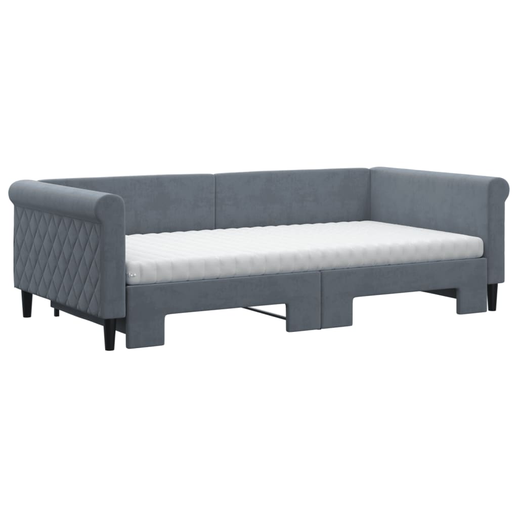 daybed med udtræk og madras 100x200 cm velour mørkegrå