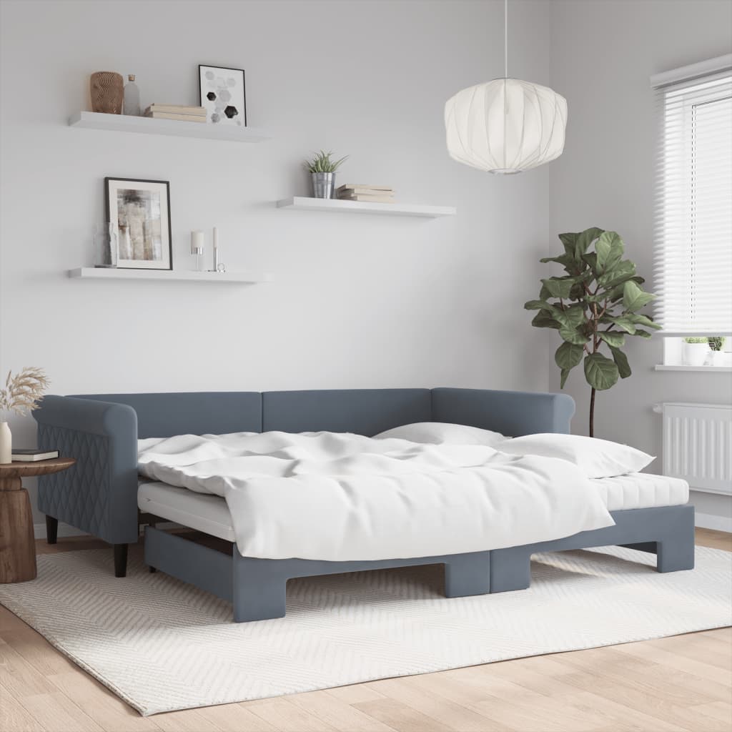 daybed med udtræk og madras 100x200 cm velour mørkegrå