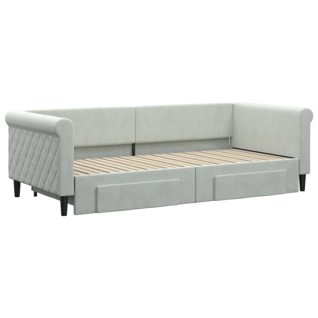 daybed med udtræk og skuffer 90x200 cm velour lysegrå