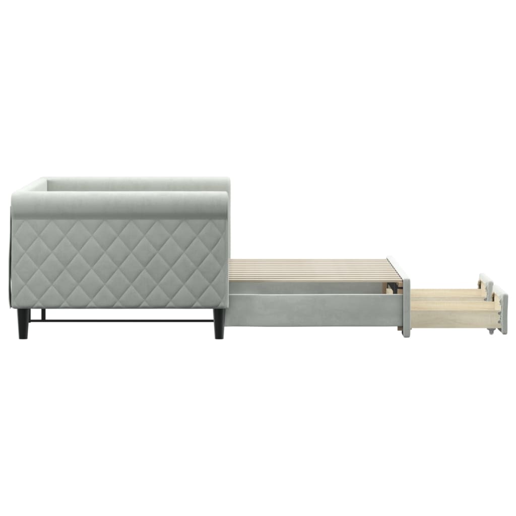 daybed med udtræk og skuffer 90x200 cm velour lysegrå