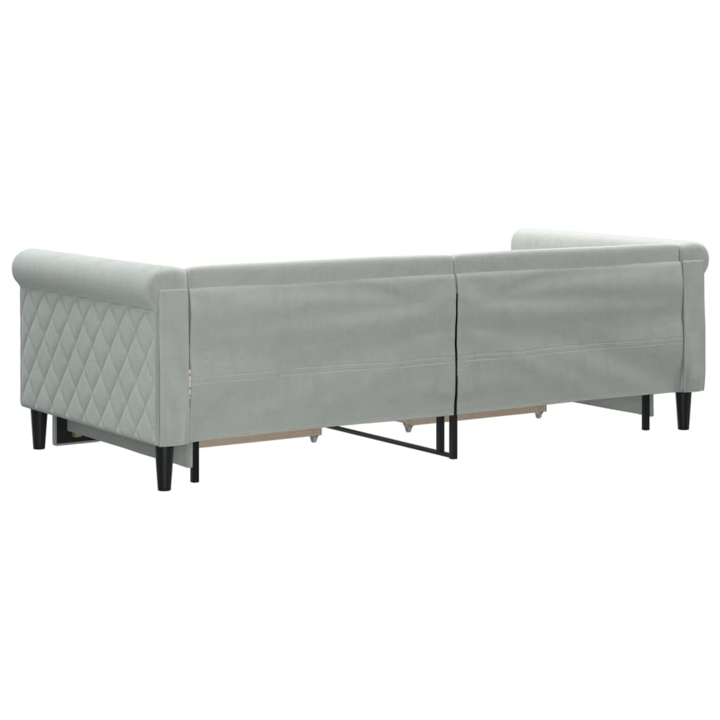 daybed med udtræk og skuffer 90x200 cm velour lysegrå