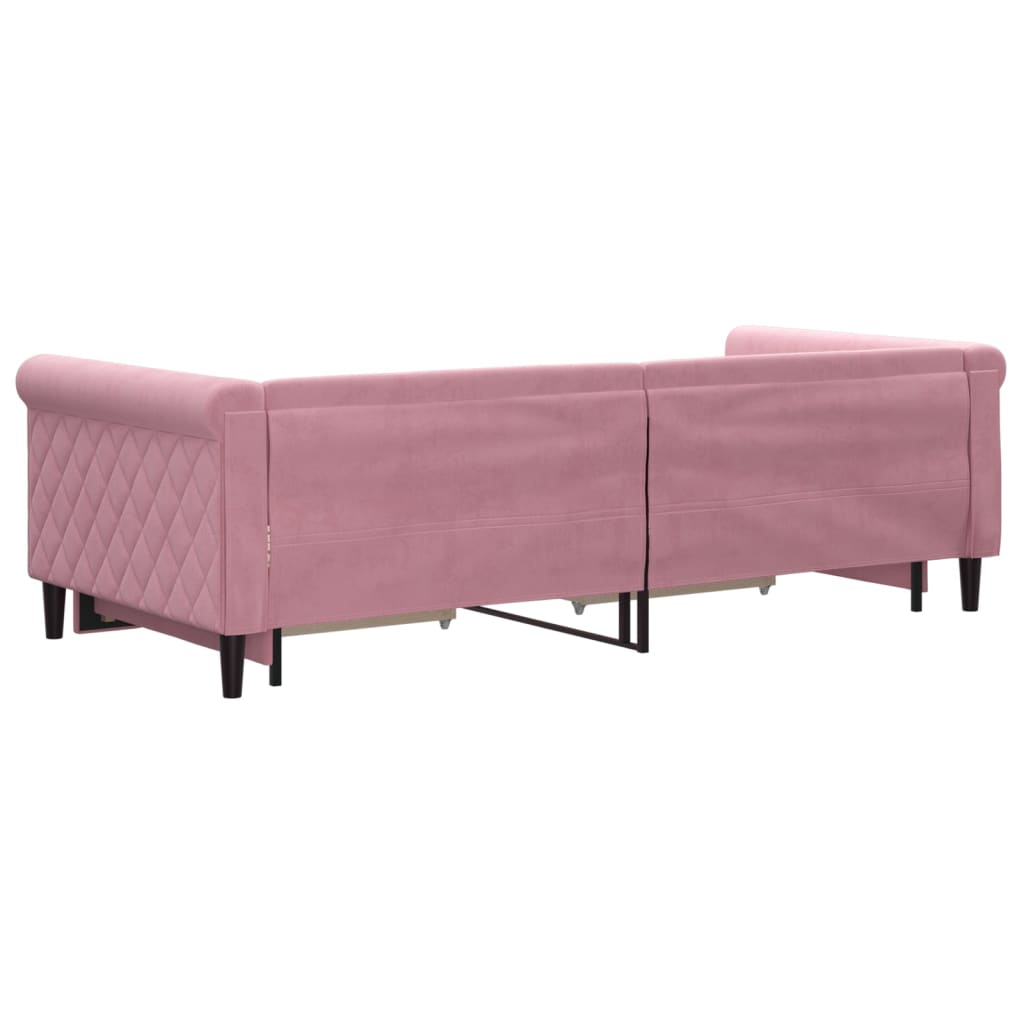 daybed med udtræk og skuffer 90x200 cm velour lyserød