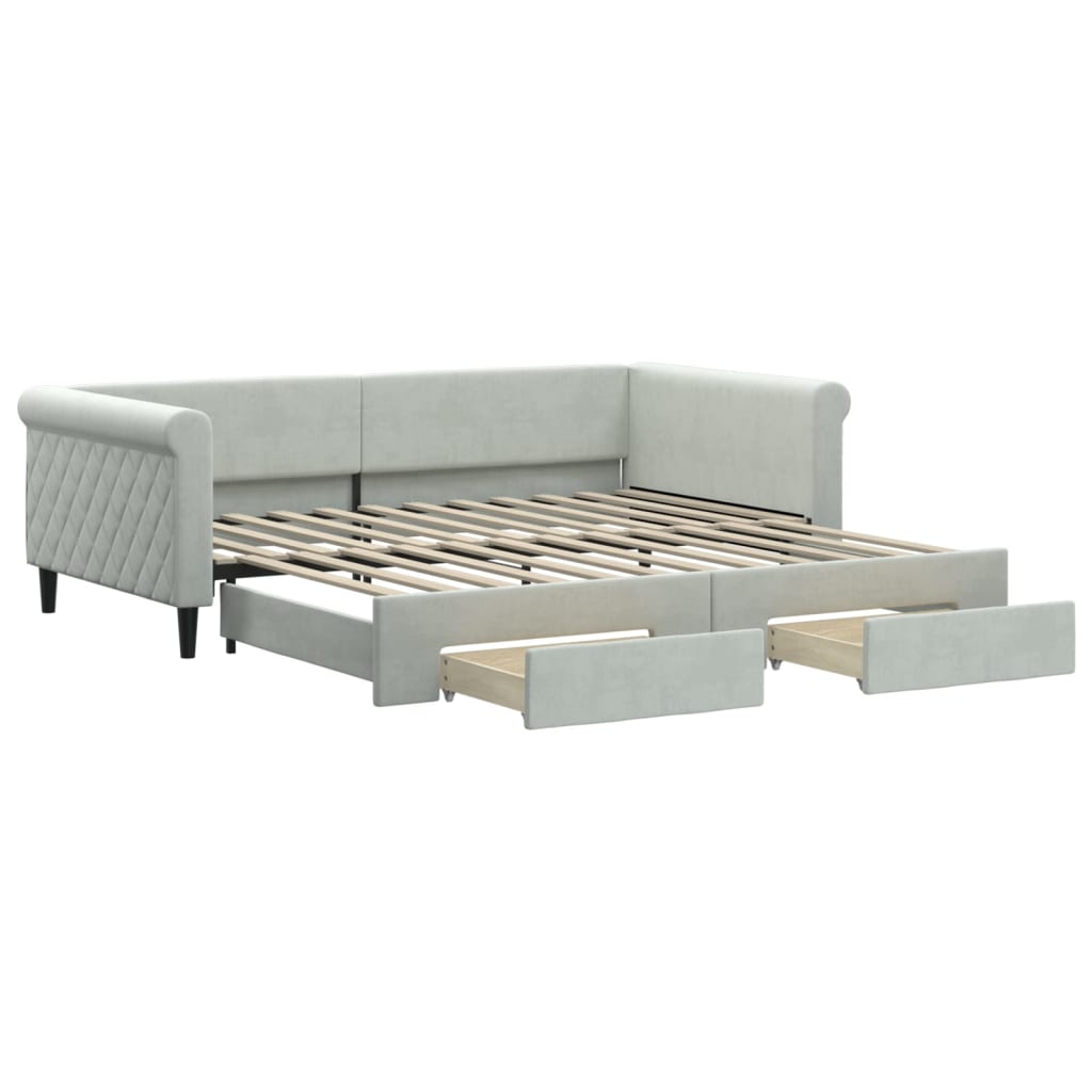 daybed med udtræk og skuffer 100x200 cm velour lysegrå