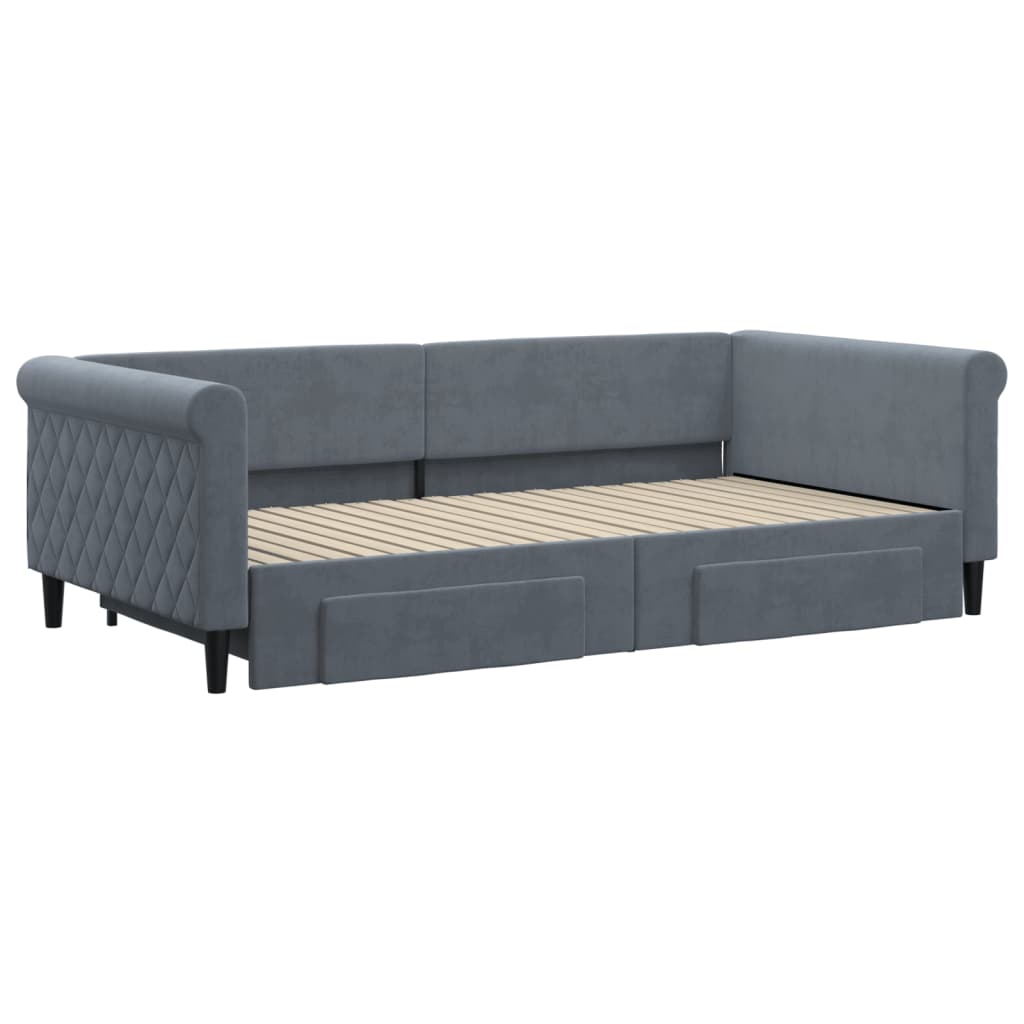 daybed med udtræk og skuffer 100x200 cm velour mørkegrå