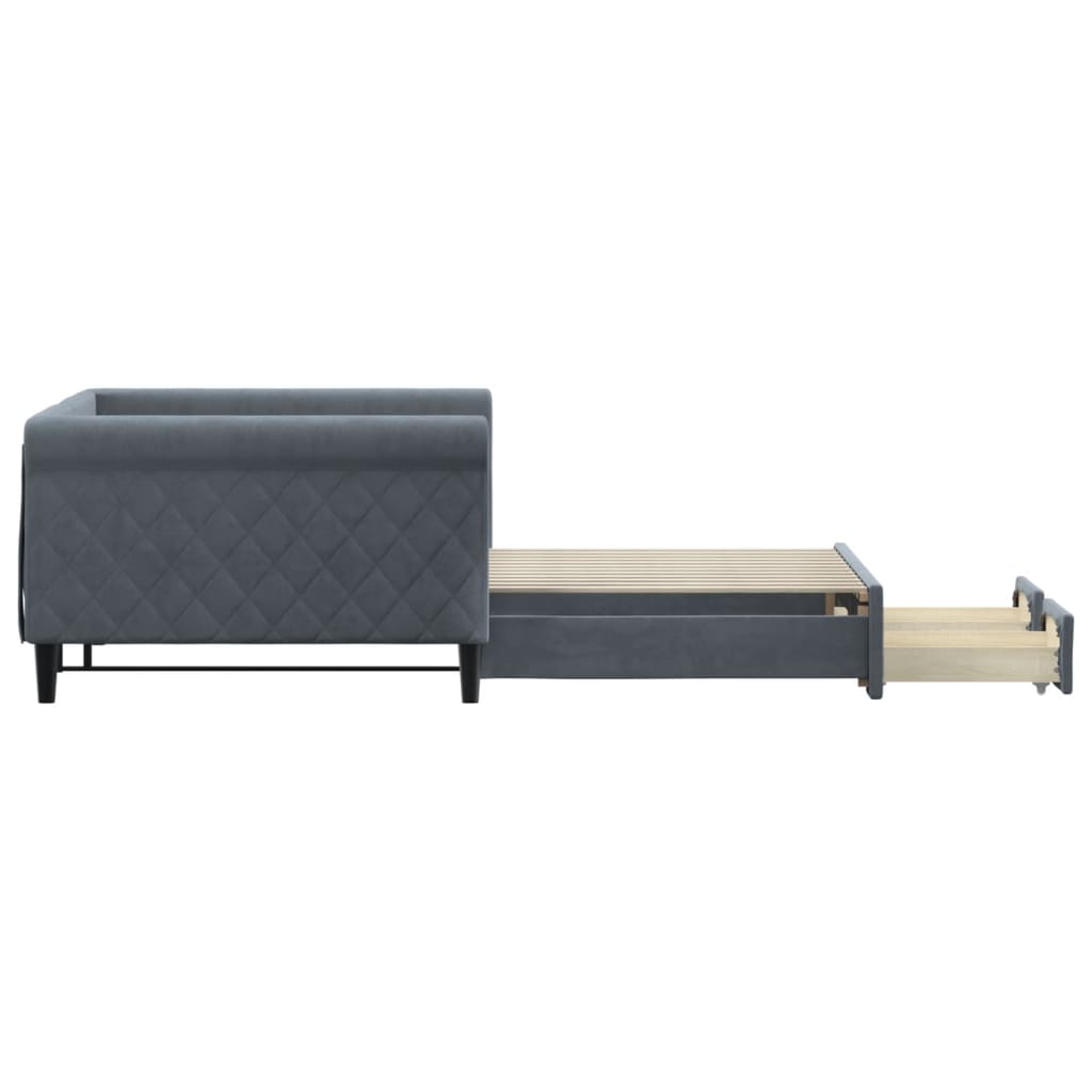 daybed med udtræk og skuffer 100x200 cm velour mørkegrå