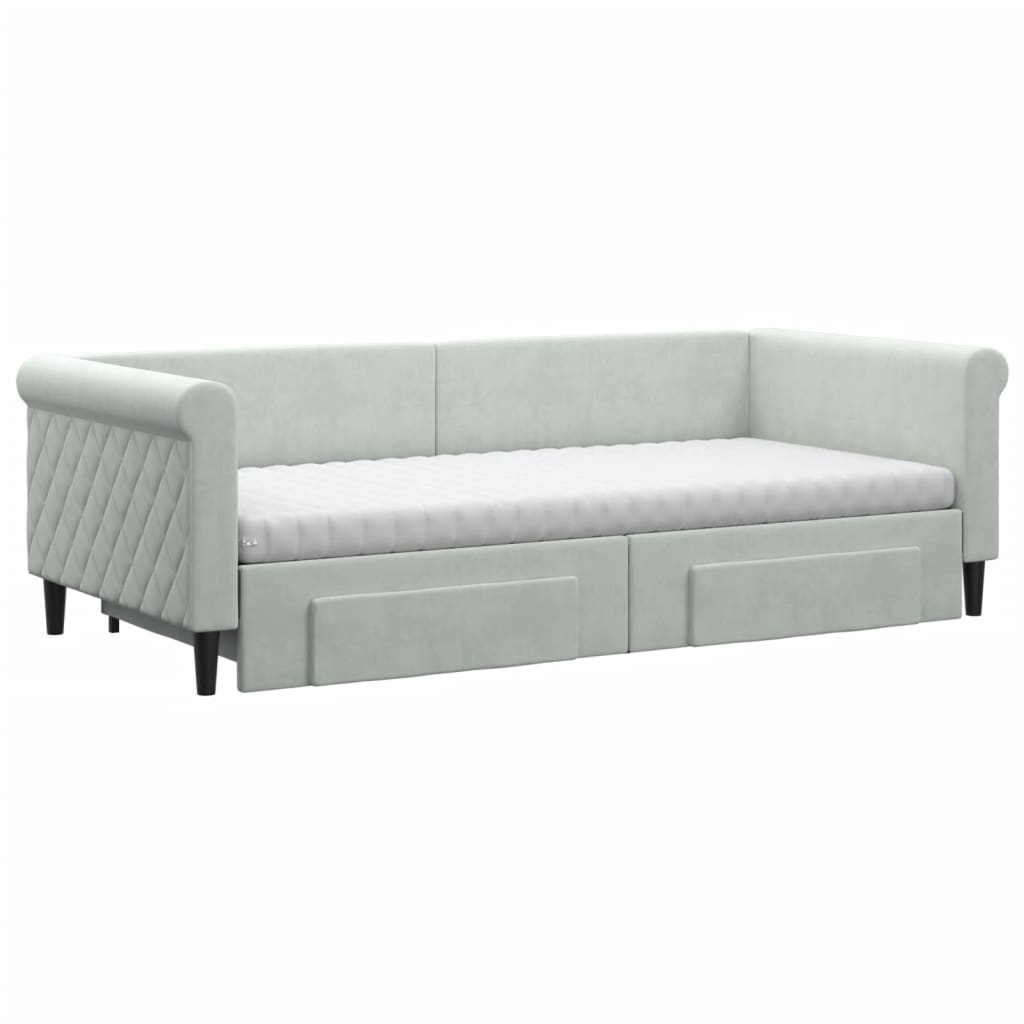 daybed med udtræk og skuffer 90x200 cm velour lysegrå