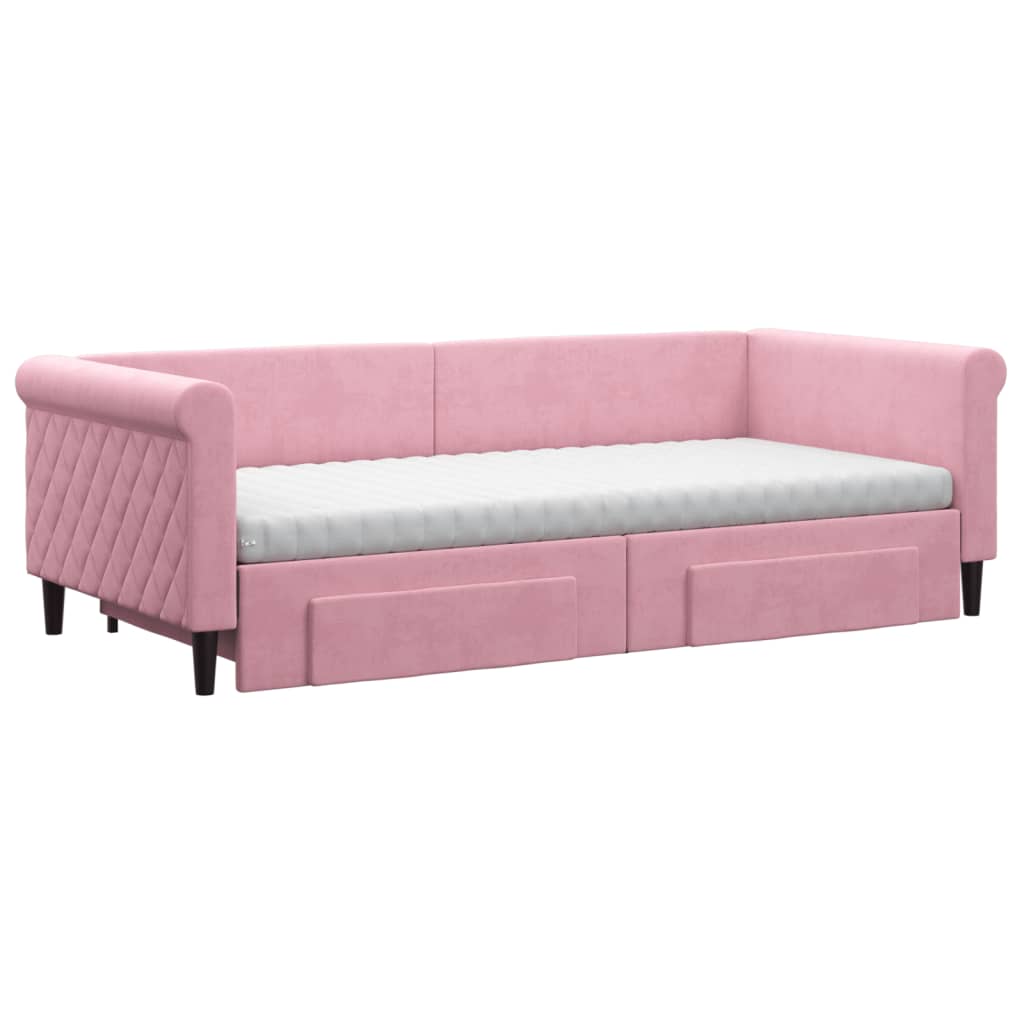 daybed med udtræk og skuffer 90x200 cm velour lyserød