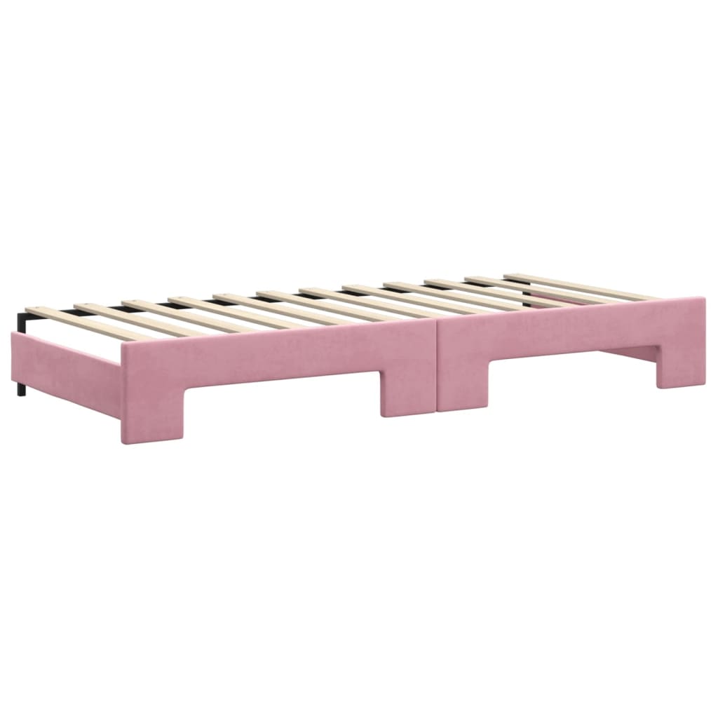 daybed med udtræk og skuffer 90x200 cm velour lyserød