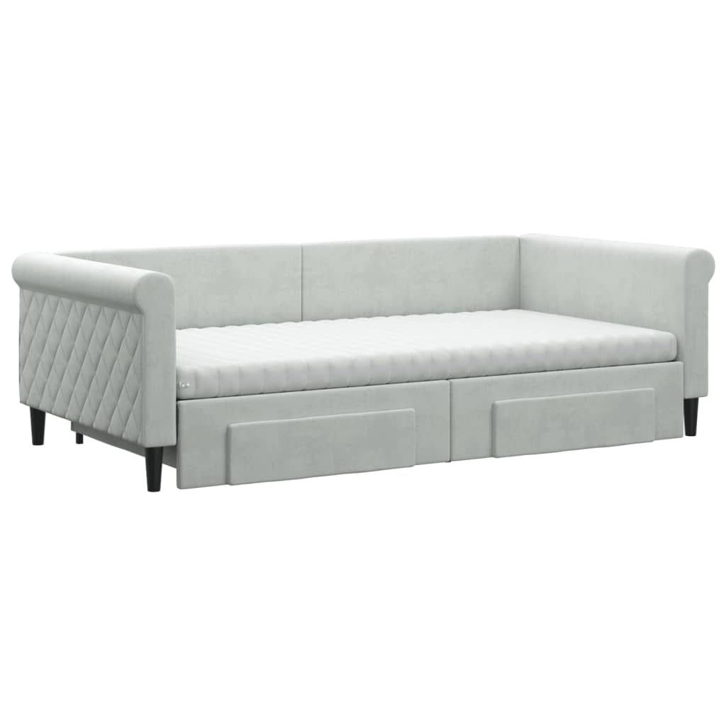 daybed med udtræk og skuffer 100x200 cm velour lysegrå